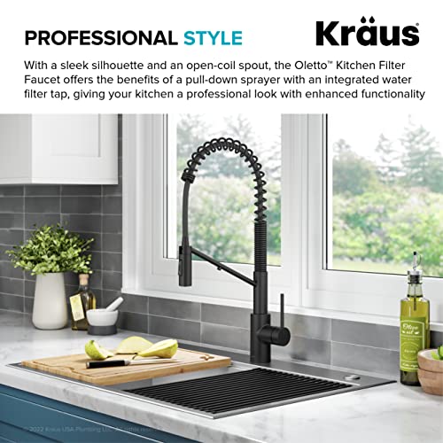 Image of KRAUS Oletto 2-in-1 Commercial Style Pull-Down Single Handle Water Filter Kitchen Faucet for Reverse Osmosis or Water Filtration System in Matte Black, KFF-2631MB