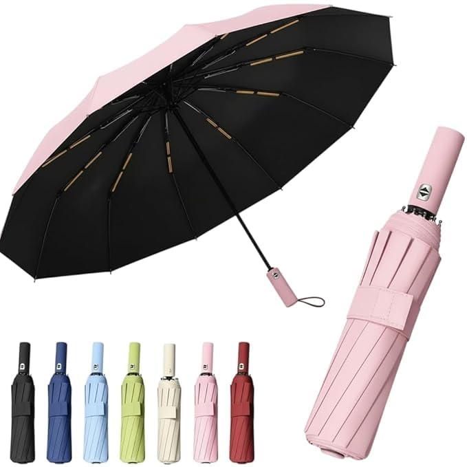 Image of ๐๐ฎ๐ป๐๐ฒ๐ฟ๐ฎ Compact Automatic Folding Umbrella - Windproof, UV Protection, ๐ญ๐ฎ ๐ฅ๐ถ๐ฏ๐ Lightweight Portable Travel Portable Umbrella for Men & Women Use in Sun & ๐ฅ๐ฎ๐ถ๐ป (Pink)