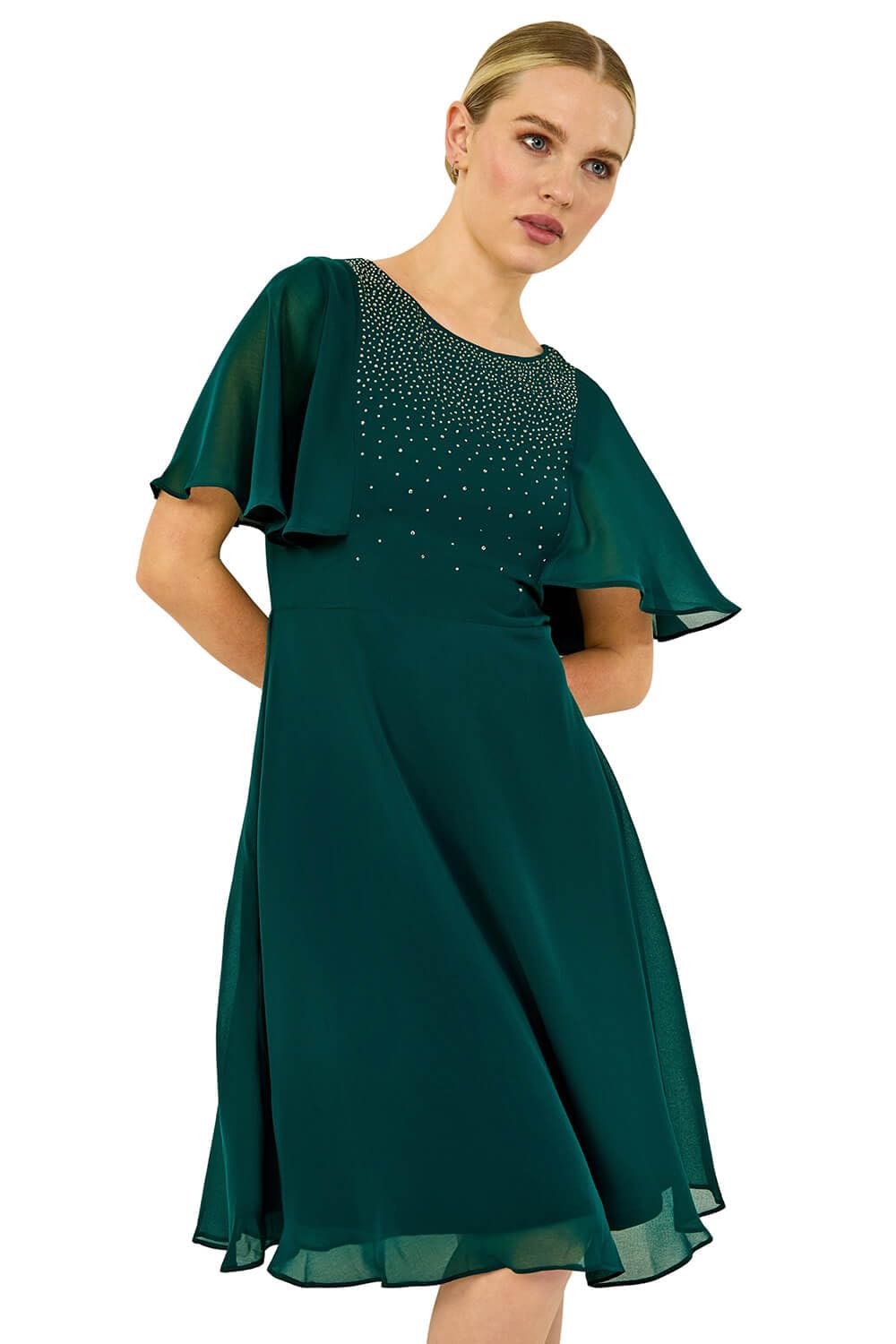 Roman Women's Green Petite Embellished Skater Dress In | : Size 16