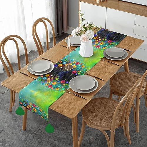 Chemin de table rustique en tissu imprimé de fleurs abstraites colorées - 2