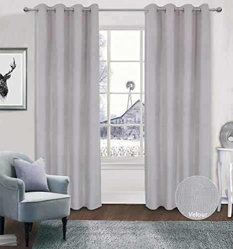 always4u Samt Vorhang Gardinen Wohnzimmer mit Ösen, Velvet Gardinen Einfarbig, für Kinderzimmer küche, Leichter Weicher Hochwertige Stoff, 260x140cm Silber 2er Set thumbnail