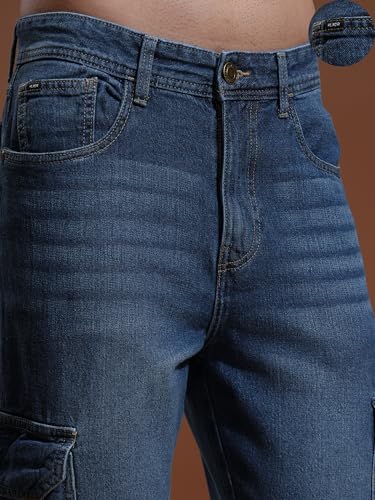 Image of Highlander Men's Relaxed-Fit Cargo Pocket Jeans | Clean Look | Cotton Comfort | Utility Style| Jeans for Man