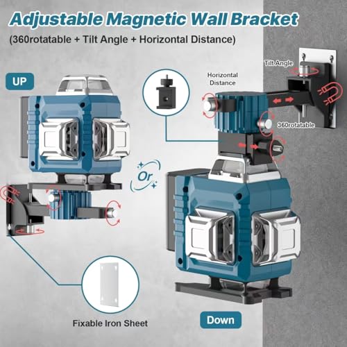 Kevsuvqin Kreuzlinienlaser, Laser Wasserwaage mit 2x3000mAh Batterien & LED-Anzeige, 4x360 Grad Laser Level, 4D 16 Linienlaser Selbstnivellierend/APP/Fernbedienung/IP54 Wasser & Staubdicht
