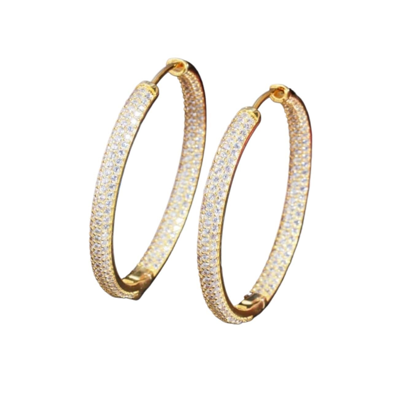 JFGCTYHXY Earrings, Zircons Stunning Double Sided Cubic Zirconia Big Circle Round Hoop s For Women Trendy Gold Color Jewelery