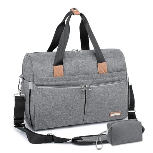 RUVALINO Bolso cambiador de gran tamaño estilo Bolso con bandolera para bebé niño y niña Bolsillos isotérmicos cambiador Correas de cochecito bolsa de maternidad mamá y papá convertible gris