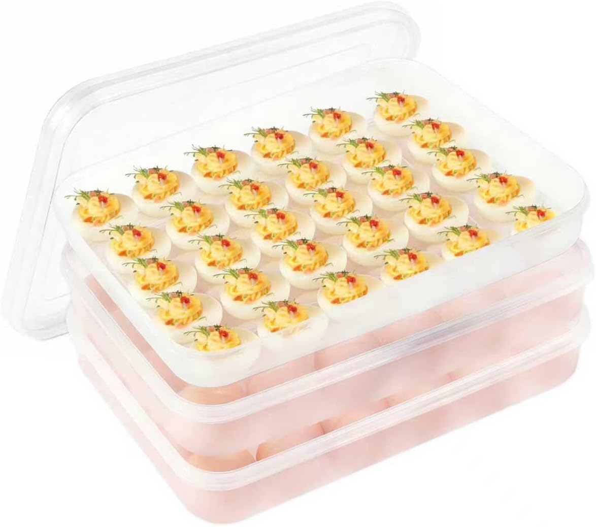 3 Pack Deviled Egg Containers with Lids - 90-Slot Clear Plastic Egg Holder for Refrigerator, Stackable Egg Carrier Tray for Party, Easter, Travel, Camping