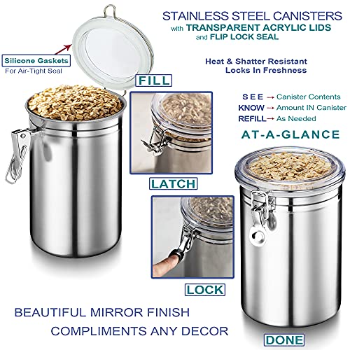 Homearray Stainless Steel Canister Set - Airtight Food Storage Canisters For Kitchen Counters, Tea, Sugar, Flour, Coffee Sealable Jars With Locking Clamp - Set Of 4 #TOP2
