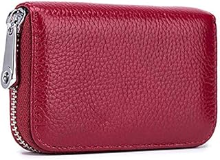 Meowoo Credit Card Holder RFID Blocking Genuine Leather Mini Credit Card Wallet Purse with Zipper for Women Men (Pink)
