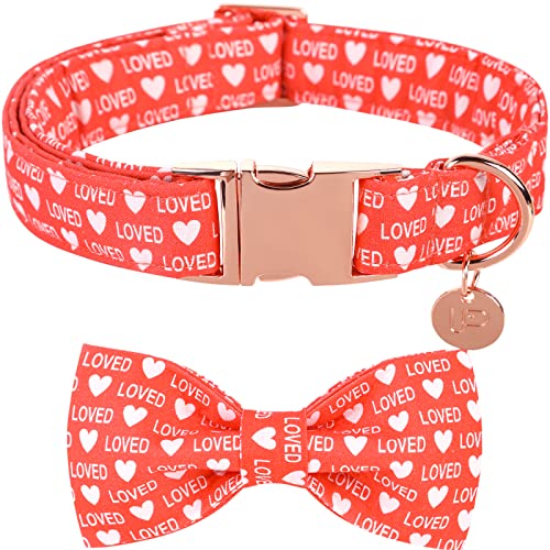 UP URARA PUP Valentine’s Dog Collar with Bow Tie, Valentine Bowtie Collar with Metal Buckle, Valentine’s Gift Pet Collar for Small Girl Boy Dog, Wedding Dog Collar, Red, S
