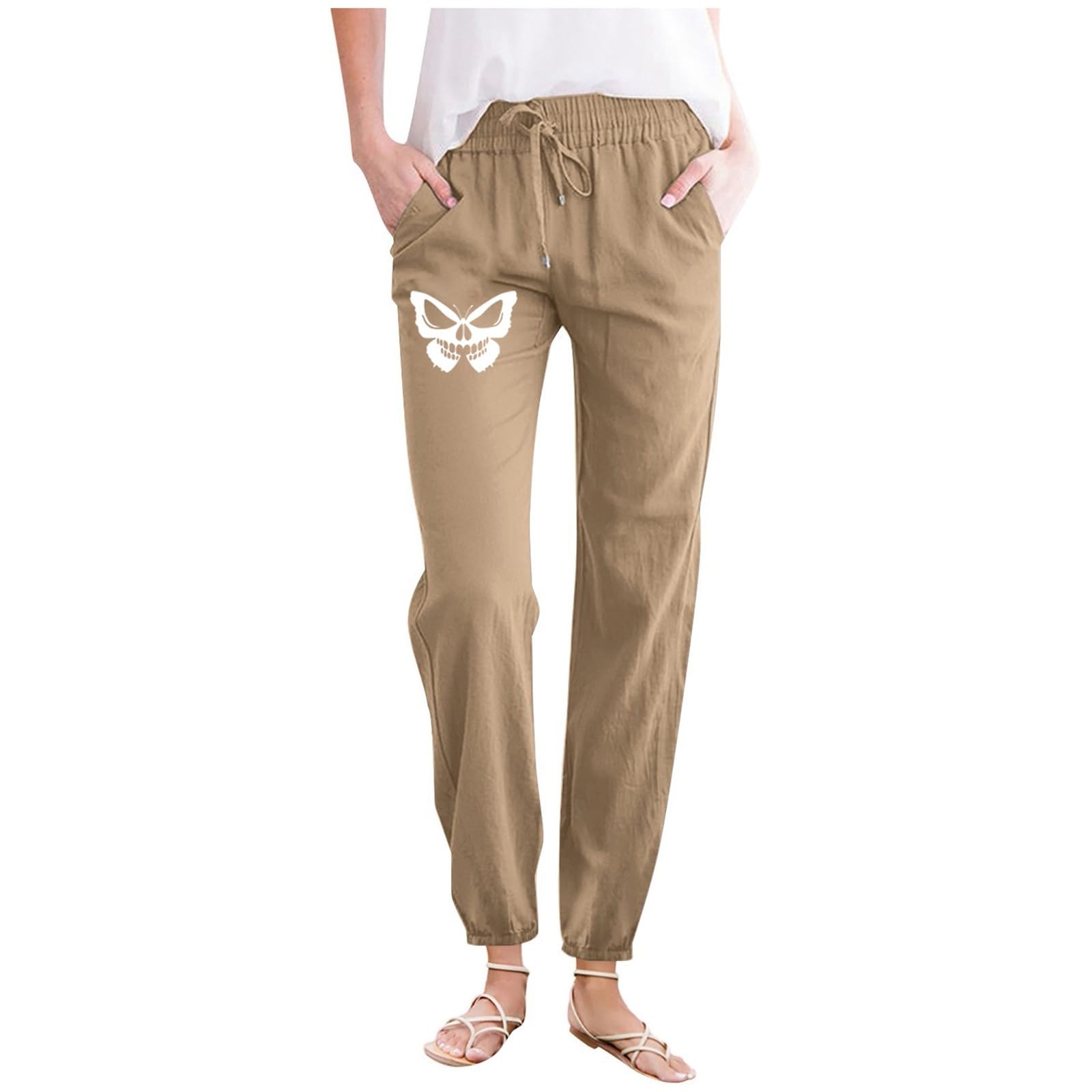 Solid Drawstring Summer Pants for Woman Casual Plain Boho Palazzo Pants for Women Lightweight Butterfly Elastic 2024