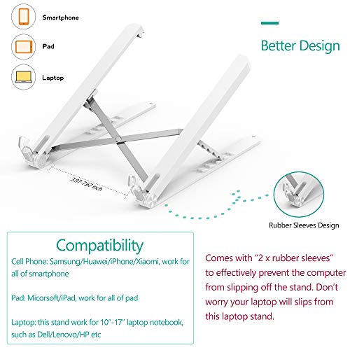 【Anti-Slip】Laptop Stand, Portable Laptop Holder Riser Computer Tablet Stand, Adjustable/Lightweight/Sturdy/Notebook Stand Mount Compatible with 10-17” Laptops/Notebook - White