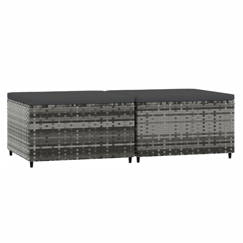 vidaXL Patio Footrests with Cushions 2 pcs - Gray Poly Rattan - Weather Resistant Outdoor Furniture - Sturdy Powder-Coated Steel Frame - Modular Design for Versatile Configurations