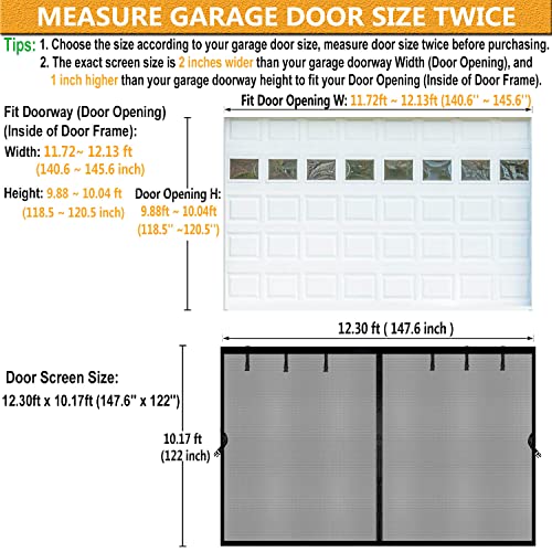 Image of Magnetic Garage Door Screen 12x10ft for 1 Car Doors Durable Fiberglass Heavy Duty Mesh Magnetic Net, Pets Friendly Retractable Carport Garage Patio (Black, 12x10ft)