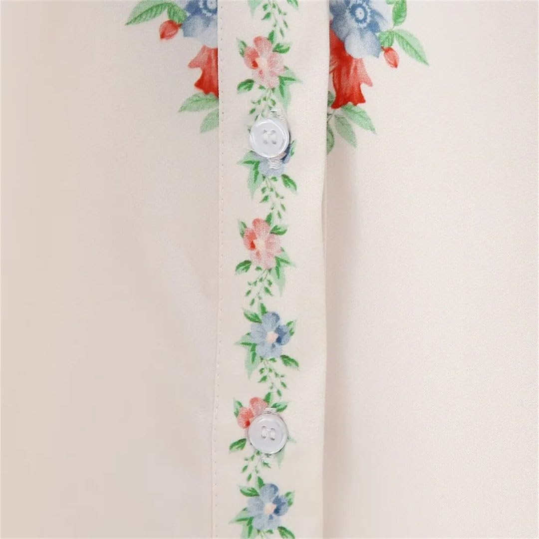 Camicia da donna primaverile in stile francese mezza aperta a maniche lunghe con stampa posizionata