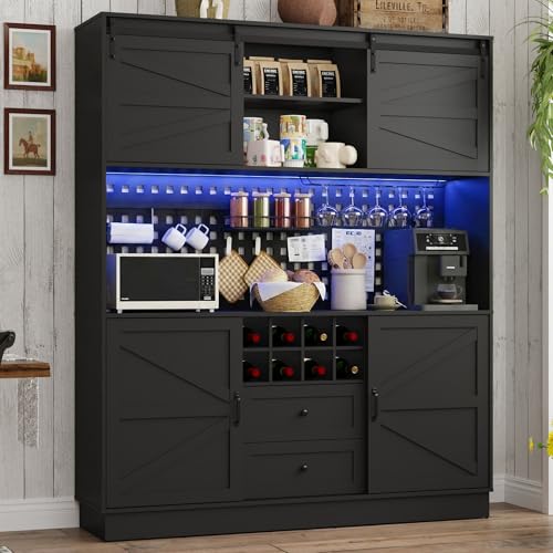 75”Tall 63"W Extra Large LED Farmhouse Kitchen Storage Pantry Hutch
