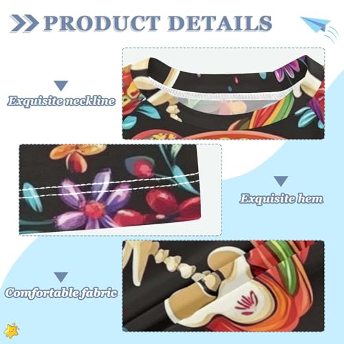 Boy Swimsuit Day of The Dead Skull Dance Sunscreen T-Shirts Swimwear Sets UPF 50+3