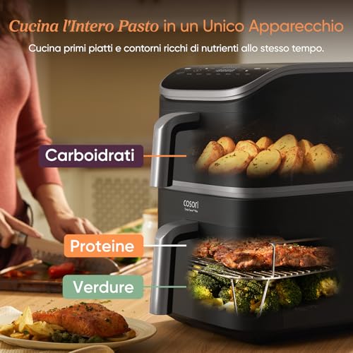 COSORI Turbo Tower Pro Smart Friggitrice ad Aria 10,8L con Rivestimento Ceramico, Doppia Resistenza, Cottura a 3 Livelli, 2630W, 7 Funzioni, 2 Motori DC, 50+ Ricette Complete Online, CAF-DC113S