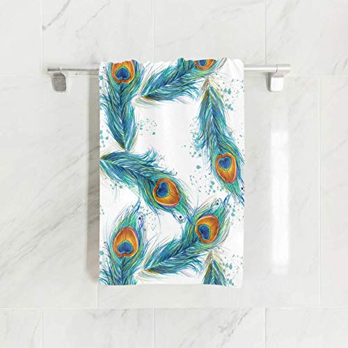 Suabo Peacock Feather Hand Towel Dish Towels Cotton Face Towel 30X15 Inch Gym Yoga Towels For Bath Decor #TOP1