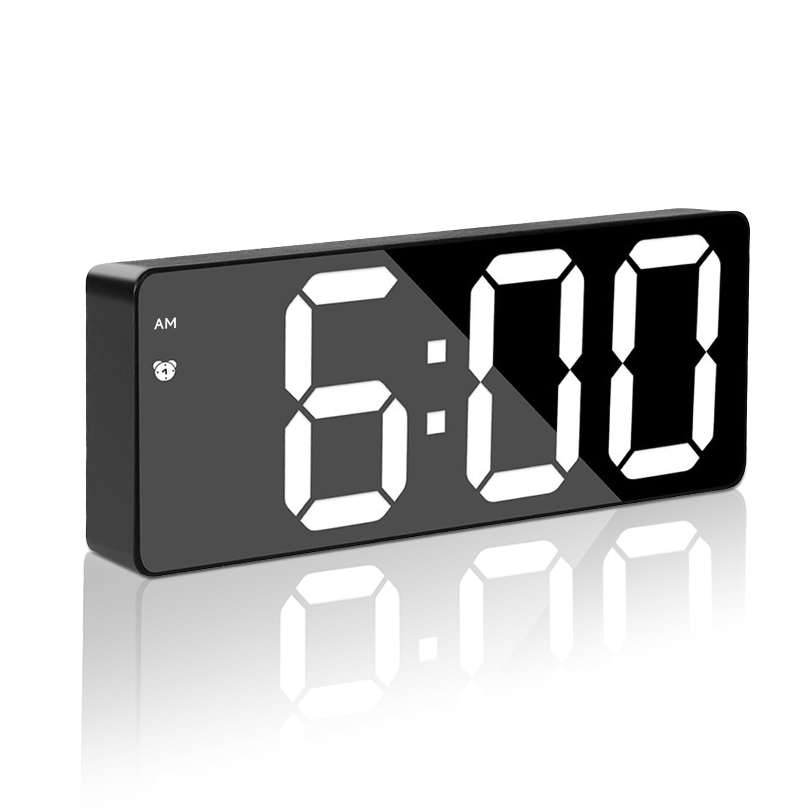 Digital Alarm Clock, Large Display Bedside LED Electronic Digital Clock Silent No Ticking, USB Mains Powered/Battery Powered Bedroom Alarm Clock with Temperature Display, Adjustable Brightness,12/24H
