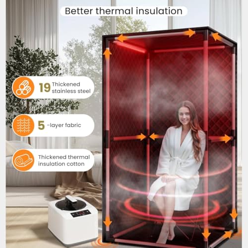 Image of Essensolife Sauna Box,Portable Steam Sauna for Body Relaxation,Portable Personal SPA Steam Tent with 4L /1500W Steamer, 1 Year Warranty /9 Levels Temp Control,Indoor,Outdoor Steam Sauna (Large)