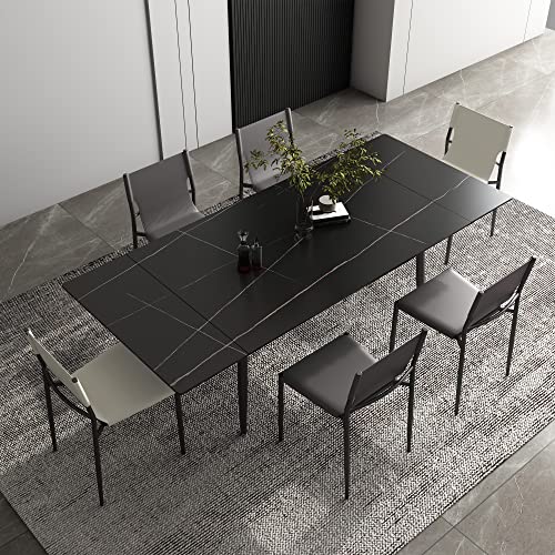 Luck Live 62.9'' To 94.4'' Extendable Dining Tables For 4 To 8 - New Sintered Stone Material Rectangle Dining Table -High Hardness，Black, Easy #TOP5