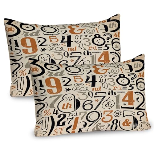 Ambesonne Number Pillow Sham Set of 2, Various Vintage Numeral Mathematical Nostalgic Typography Art, Quality Microfiber Bedding Item for All Seasons, 36