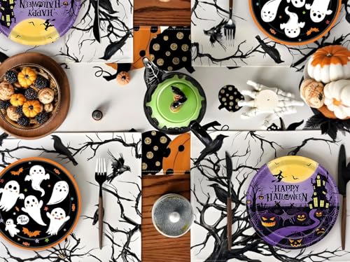 Image of 50Pcs Halloween Paper Plates Party Supplies White Ghost Paper Plates 7 inch