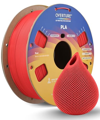 OVERTURE PLA Filament 1.75mm, Neatly Wound 3D Printer Filament 1kg Spool (2.2lbs), Dimensional Accuracy +/- 0.02 mm, Fit Most FDM 3D Printers (Red)