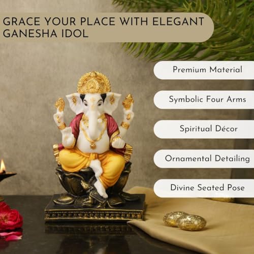 Image of ARMONIA Premium Lord Ganesha Idol for Home Decor - 8 Inch Handmade Ganesh Murti | Antique Finish Polystone Ganpati Statue for Mandir, Pooja Room, Office Desk |Spiritual Gift for Wedding & Housewarming