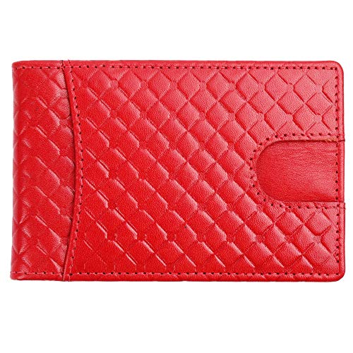 Image of Brooklyn Bridge Genuine Leather Money Clip Wallet for Men Diamond VT Red - Premium Slim RFID Protected Wallet with Cash Clip & Multiple Card Slots, Stylish Front Pocket Design, Gift for Men