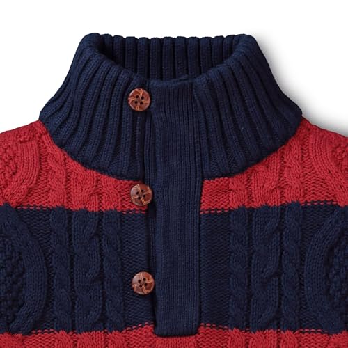 Image of Hope & Henry Boys' Mock Neck Cable Sweater with Button Placket