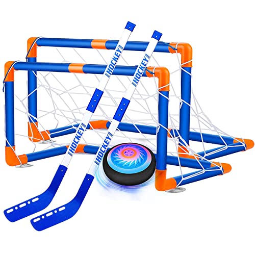 Preescolar, Wireless DAQI - Juguete Balón de Fútbol y Hockey Juguetes para Niños 2 en 1 (2 Portería+2 Redes+2 Palos de Hockey Juguetes para Niños Air Football Kit con Luces...