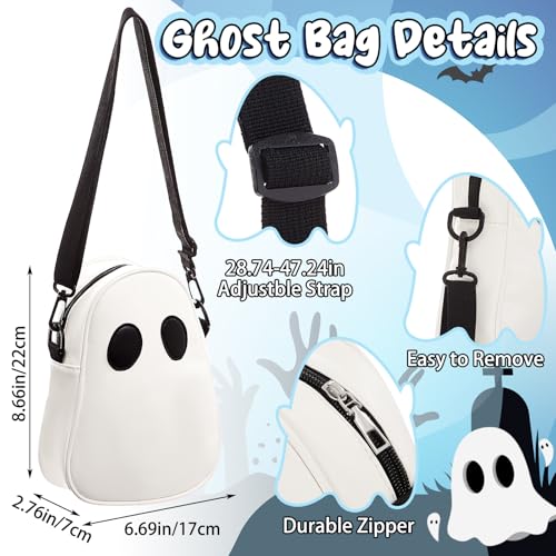 Sanwuta 2 Pack Halloween Purse Set for Women, Cute PU Leather Pumpkin Purse and Ghost Bag Crossbody Bags for Halloween Easter Party Favors3