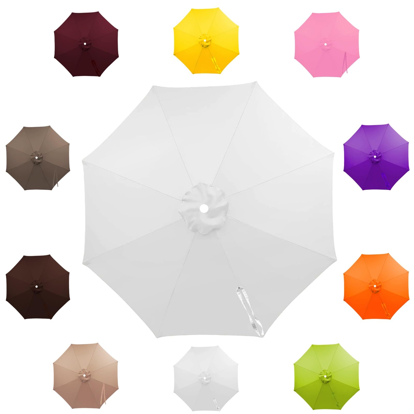 Outdoor Patio Umbrella for 6-Rib & 8-Rib Round Outdoor Market Umbrellas, Beach Umbrella Parasols for Backyard/Garden/Deck, UV Protection (Canopy Only)(Pure white,2.0m/8 ribs)