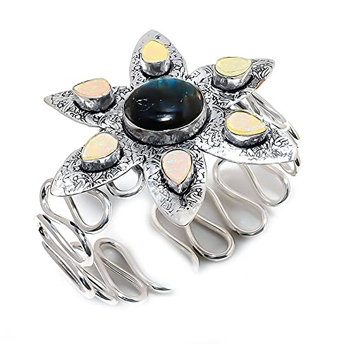 Bracelet en argent sterling labradorite opale cadeau fait main ajustable