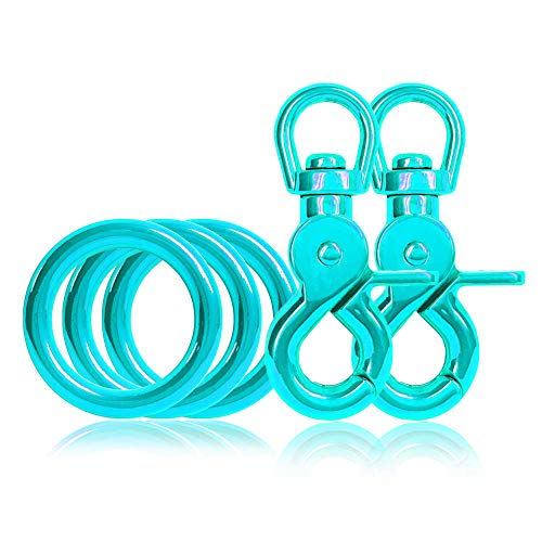 Ganzoo 3 x O - Ring aus Stahl und 2 x Scheren-Karabiner Haken mit Dreh-Gelenk/Dreh-Kopf im Set, DIY Hunde-Leine/Hunde-Halsband, nichtrostend, Ideal mit Paracord 550, Farbe: türkis