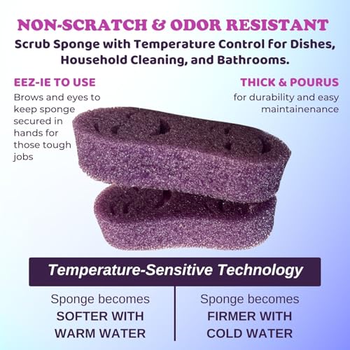 Image of Smilyeez Double-Size Scrub Moji Sponge 2-Pack - Dual Smiling Faces, Temperature-Responsive Scrubber - Scratch-Free, Odor & Stain Resistant - Yellow