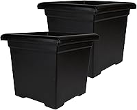 The HC Companies 12.5 Inch Accent Square Plant Pots, UV-Resistant Lightweight Plastic with Drainage, 2-Pack Black for Indoor Outdoor Plants