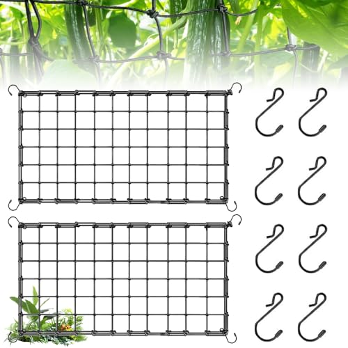 Dhqkqg Wachsen Zelt Netz, 2 Stück Grow Netz 120x60cm, Elastische Spalier Netz, Pflanzennetz Elastische Ranknetz für kletterpflanzen, Pflanzennetz mit 8 Haken, für Pflanzen, Gemüse, Früchte, Blumen