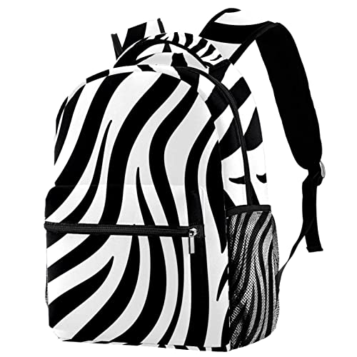 Sac à dos de voyage léger motif zébré noir et blanc avec poches et porte-bouteille