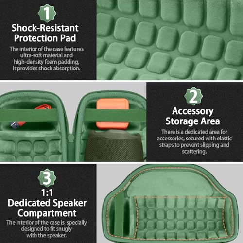 Image of co2CREA Case for JBL Charge 6 Portable Bluetooth Speaker, Avocado Green | High-Density Foam Padding, Reinforced Handle, Detachable Shoulder Strap, Compact Lightweight Design, Dust Protection