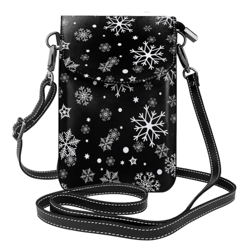 Portefeuille en cuir PU noir flocon de neige, sacoche téléphone femme aux finitions soignées