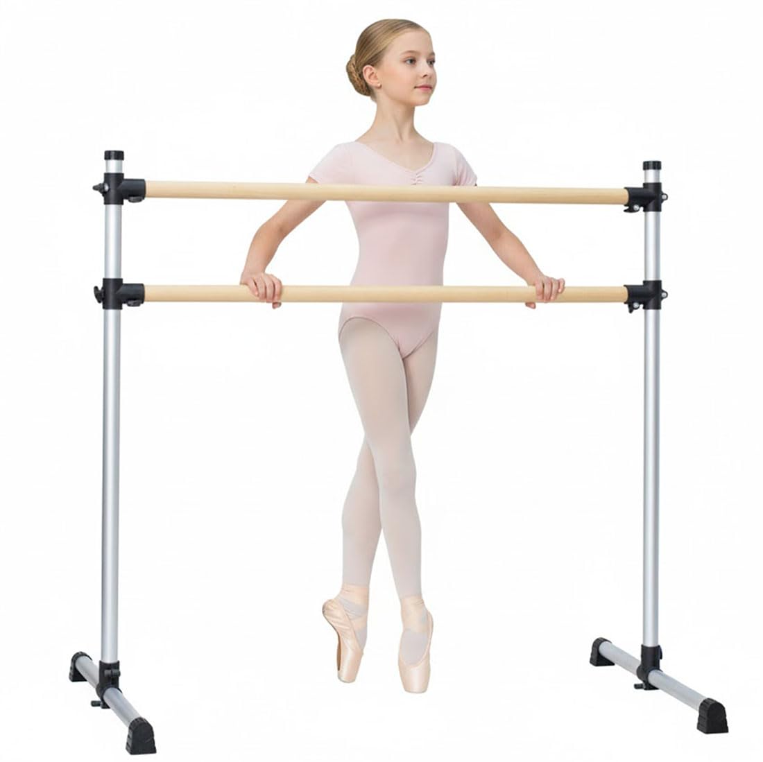 UMEKEN Wood/Aluminum/Steel Ballet Barre 4 Foot Portable Barre Bar Home Adjustable Freestanding Ballet Stretch Dance Bar for Kids Adult with Carry Bag