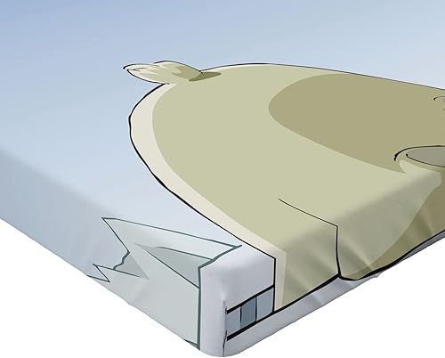 Miniatura 4 de Lunarable Cartoon Fitted Sheet, Polar Bear Catches Fish in The Ice Hole Arctic Frozen Land Fun Animal Design, Bed Cover with All-Round Elastic Deep