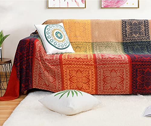 Aivia Boho Throw Blanket, Bohemian Oversized Couch Sofa Slipcover Recliner Loveseat Furniture Cover Aztec Hippie Throws Blankets Bed Spread Room Decor (87" X 103", Red Green Navy Yellow) #TOP17