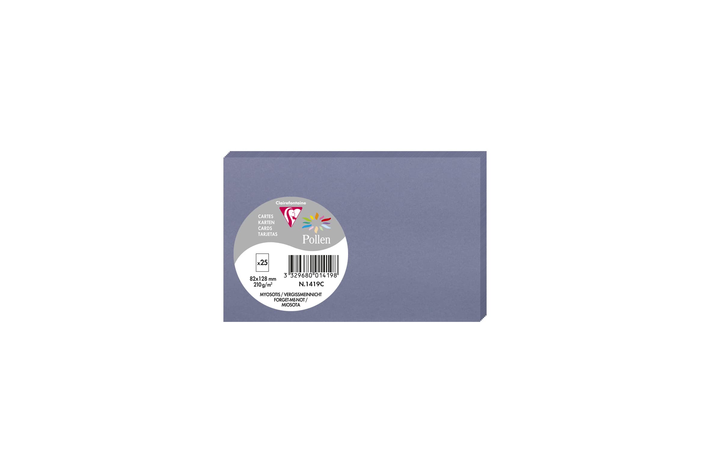 Clairefontaine 1419C Pack of 25 Plain Cards Format 8,2x12,8cm 210gsm Forget-me-not colour Invitation Correspondence Boards Pollen range Premium Smooth Paper — image 1