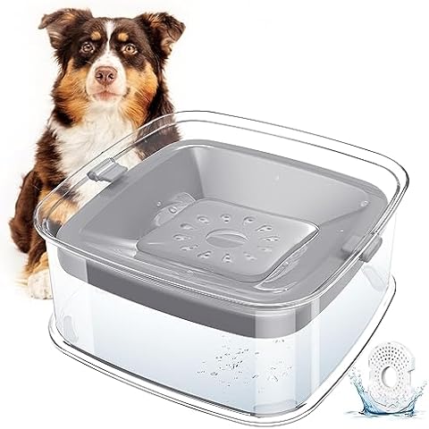 Dog Water Bowl No Spill - HICC PULE 70oz/2L Large Capacity Slow Water Feeder with Carbon Filter - Splash Proof Pet Bowl Water Dispenser - Vehicle Carried Travel Slow Drinking Water Bowl for Dogs Cover