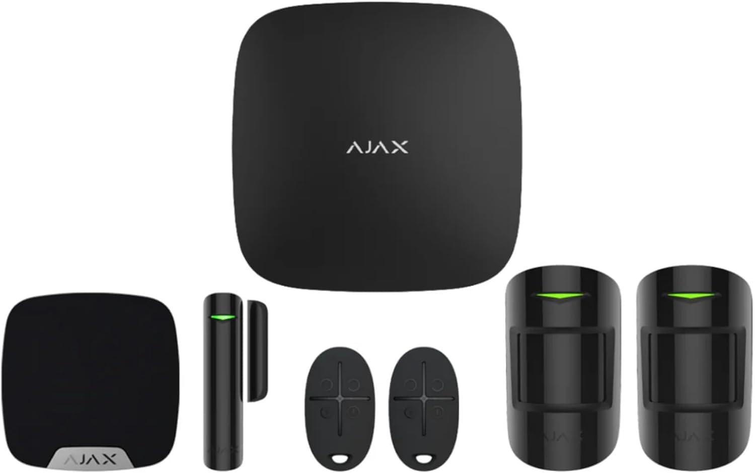 AJAX Kit 2G+LAN Inalámbrico Alarma StarterKit para Apartamentos, 2 Detectores de Movimiento, 2 Llaveros, 1 Sensor de Puerta, 1 Sirena, Tarjeta SIM, Garantía Oficial (Negro)