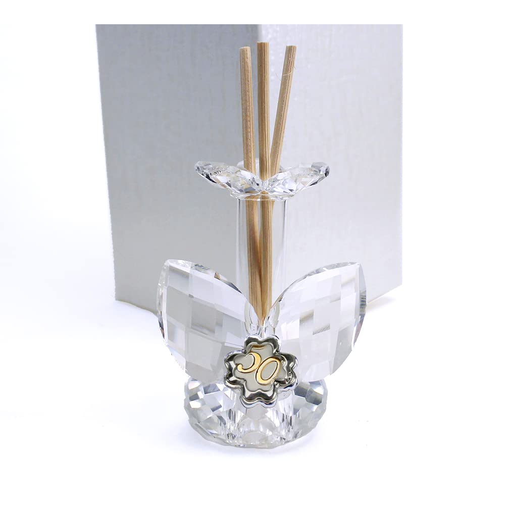 DLM 32557 (Kit 12 Pezzi) Profumatore Fiore 3 Petali in Cristallo con Quadrifoglio Coppia 50 Anniversario Nozze d'oro Cinquantesimo Compleanno Diffusore per Ambienti Profumo bomboniera