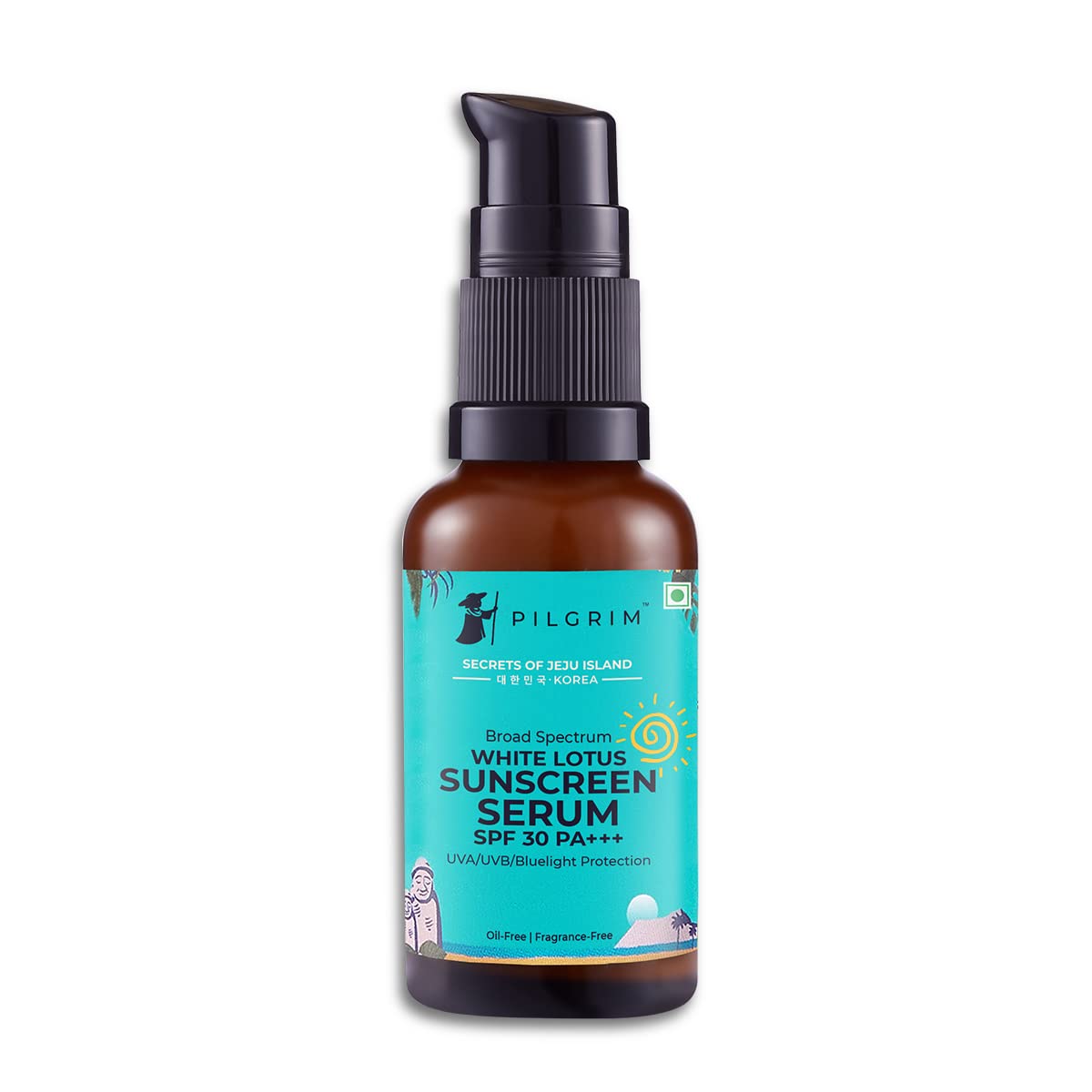 Pilgrim White lotus SUNSCREEN SERUM SPF 30 PA+++ for women & men with Hyaluronic acid & CICA | Oil & silicon free, Broad spectrum, Non-greasy, No white cast | Korean skin care | All skin types | 30 ml